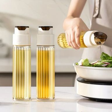 Leak-Proof Glass Oil Dispenser Bottle Automatic Opening &amp; Closing Lid Gravity Oil Tank
