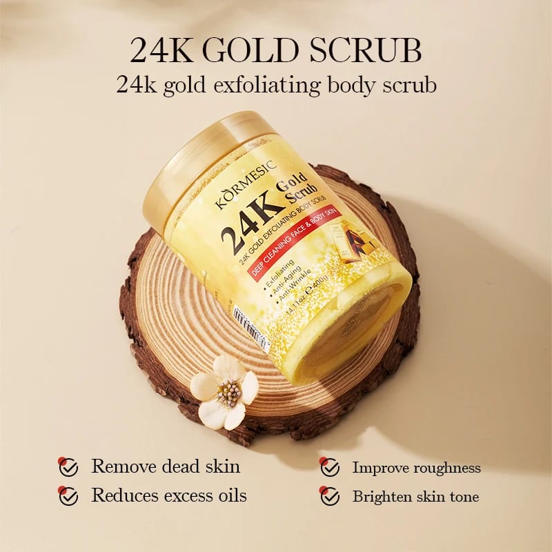 KORMESIC 24K Gold Exfoliating Body Scrub Deep Cleansing Face And Body Skin Natural Whitening Salt Sugar Body Scrub