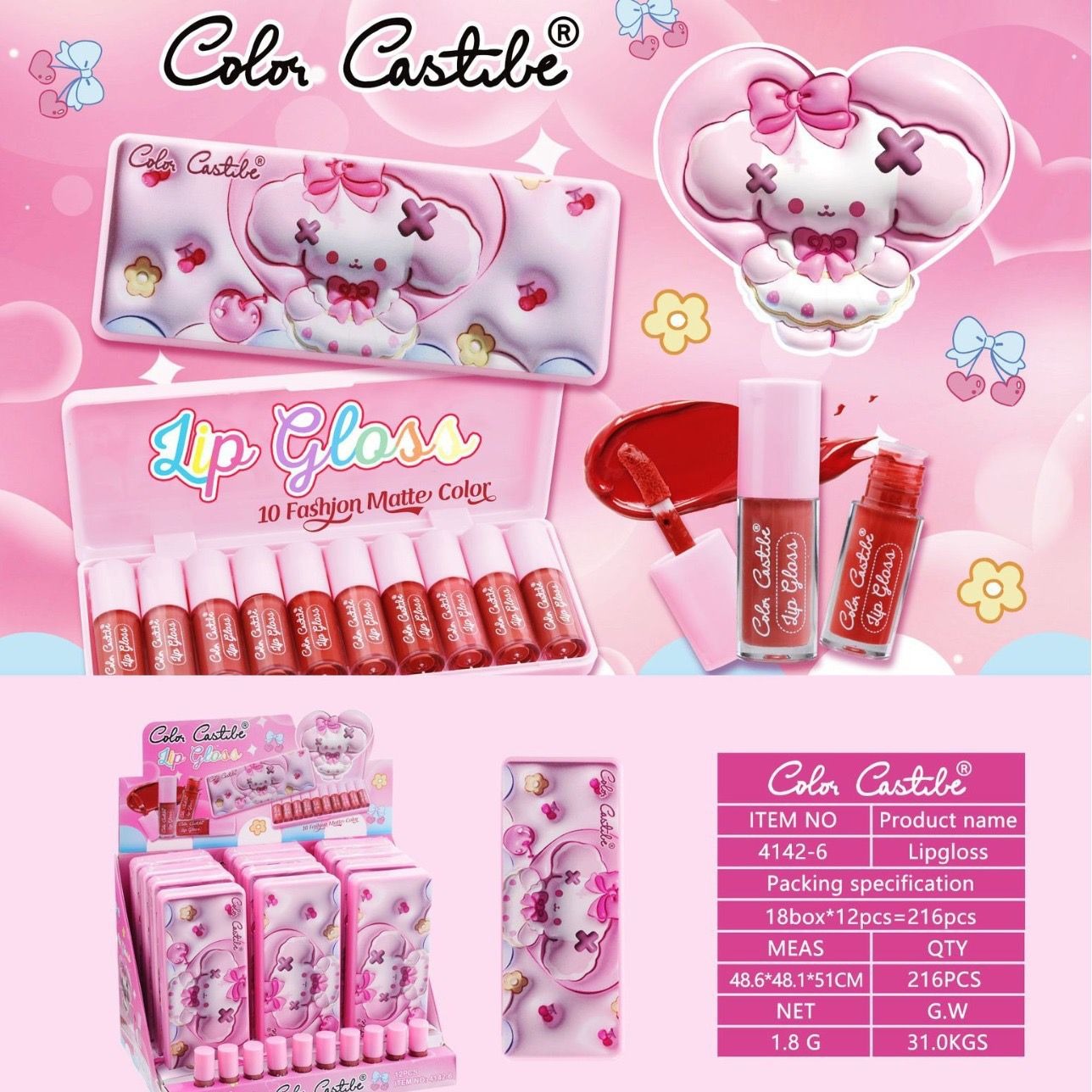 Color Castle Mini Fashion Matte Color Lip Gloss 10Pcs Set