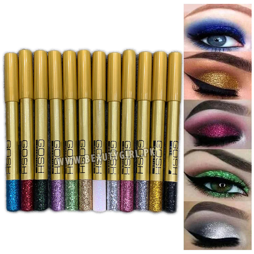 Gosh Glitter Eye-Shadow Pencil (Pack Of 12 Multicolor)