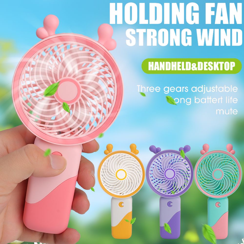 Portable Rechargeable Mini Cartoon Handy Moon Button Fan Three Gear Adjustable