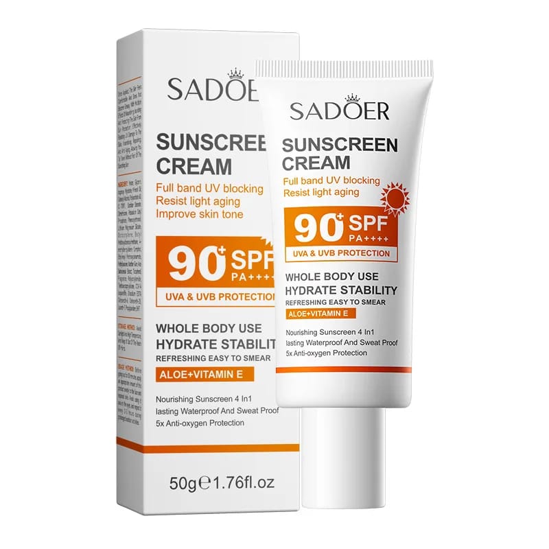 SADOER Sunscreen Cream 90+SPF PA++++ UVA And UVB Protection Aloe + Vitamin E Sun Cream