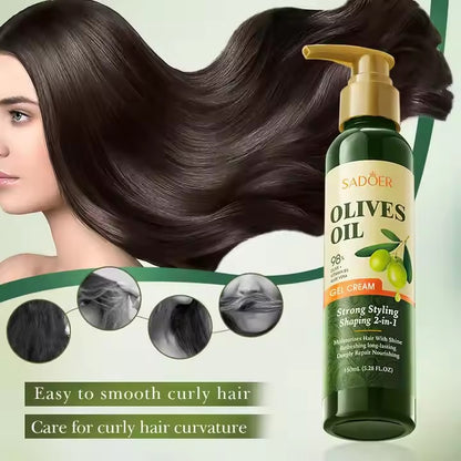 SADOER Olives Oil Gel Cream Strong Styling Shaping 2in1 Moisturize Hair With Shine Deeply Repair Nourishing 150ml
