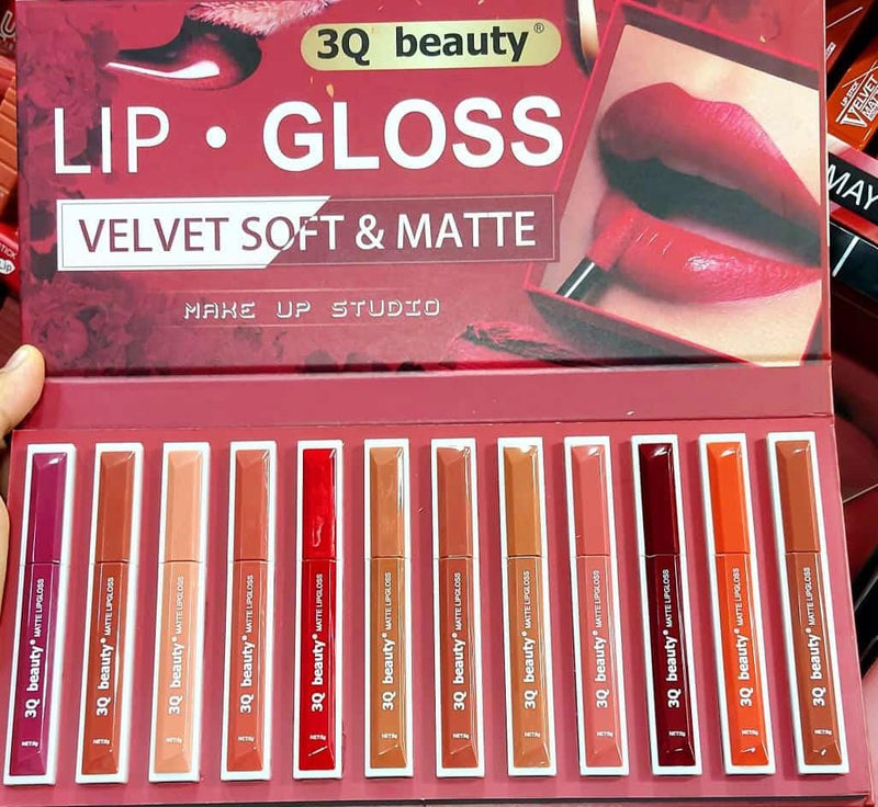 3Q Beauty Lip Gloss Velvet Soft And Matte 12Pcs Set