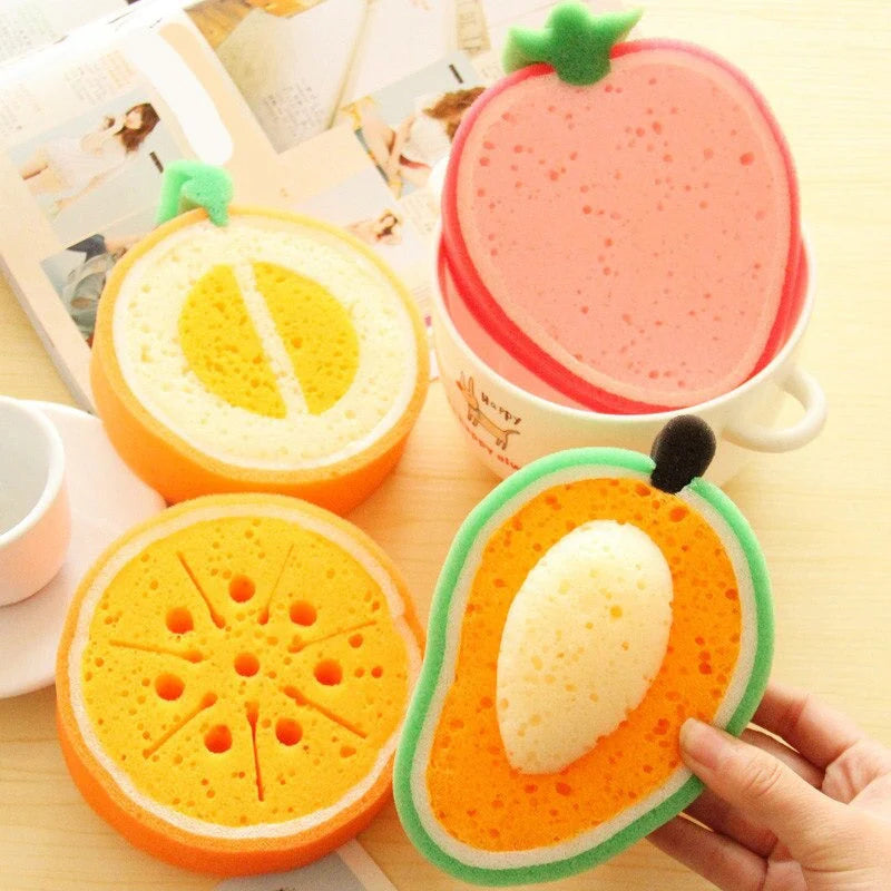 Cute Fruit Shaped Dishwashing Sponge Kitchen Dishcloths Scrubbing Sponge