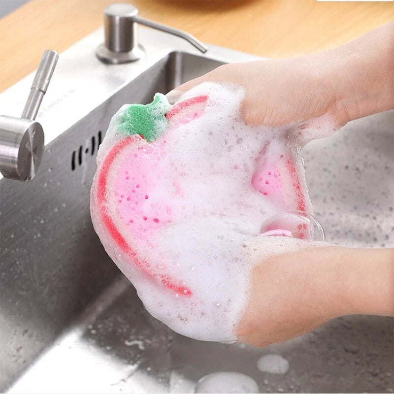 Cute Fruit Shaped Dishwashing Sponge Kitchen Dishcloths Scrubbing Sponge