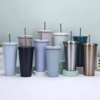 Stainless Steel Coffee Cup Glass With Lid Straw 700ml Only Red Color