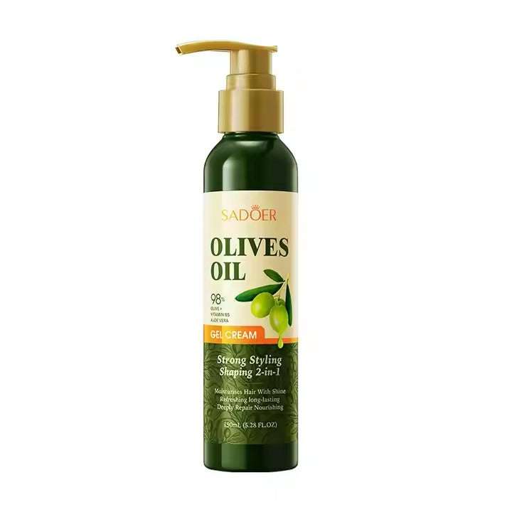 SADOER Olives Oil Gel Cream Strong Styling Shaping 2in1 Moisturize Hair With Shine Deeply Repair Nourishing 150ml