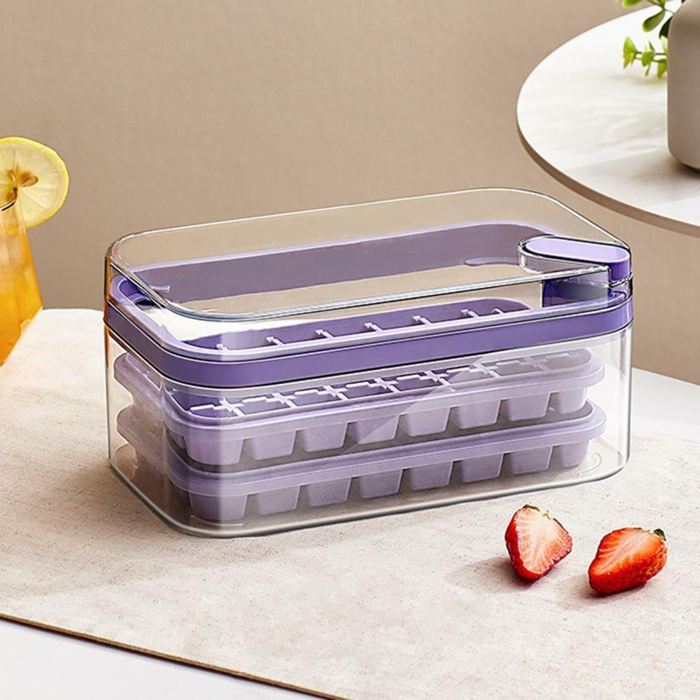 32 Grid Silicone Ice Cube Tray Mold With Lid Shovel Storage Box
