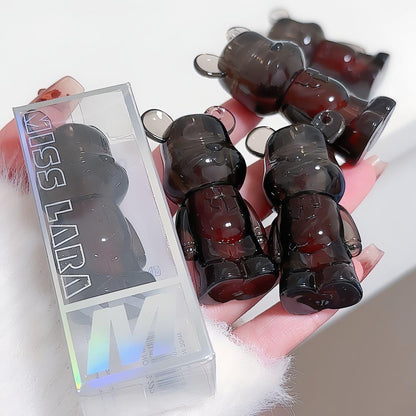 Miss Lara Cute Korean Black Bear Lip Gloss Lip Glaze Long-Lasting Mirror Shine Lip Tint