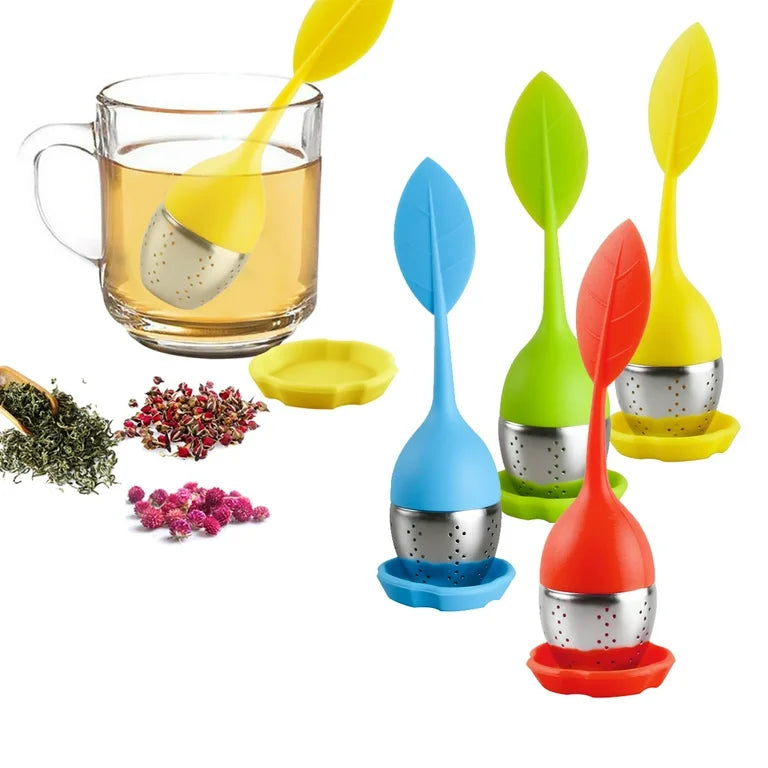 Silicone Leaf Stainless Steel Tea Infuser With Strainer Drip Tray