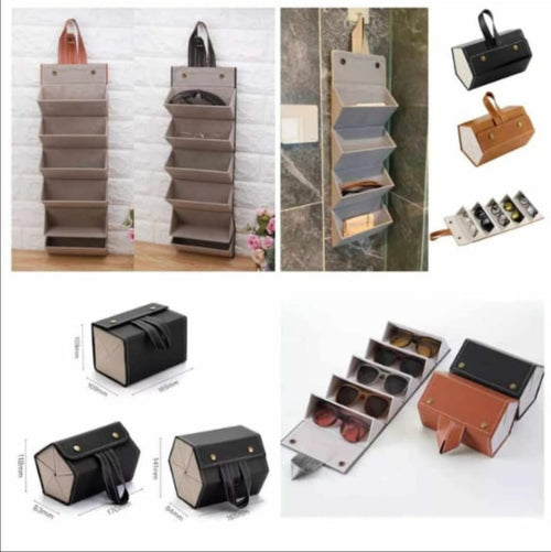 Multifunctional Foldable PU Leather Sun Glasses Organizer Storage Box