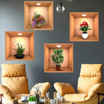 3D Flower Pot Look Wall Stickers Set Of 4 Pcs