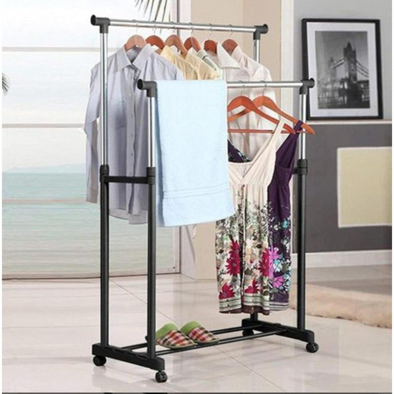 Portable Double Pole 2 Layer Cloth Drying Stand Hanging Rack