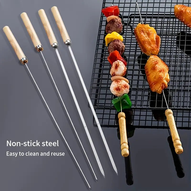 Stainless Steel BBQ Sticks With Wood Handle Pack of 6