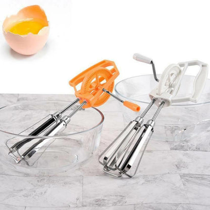 Multifunctional Stainless Steel Rotary Handheld Manual Whisk Double Egg Beater Mixer