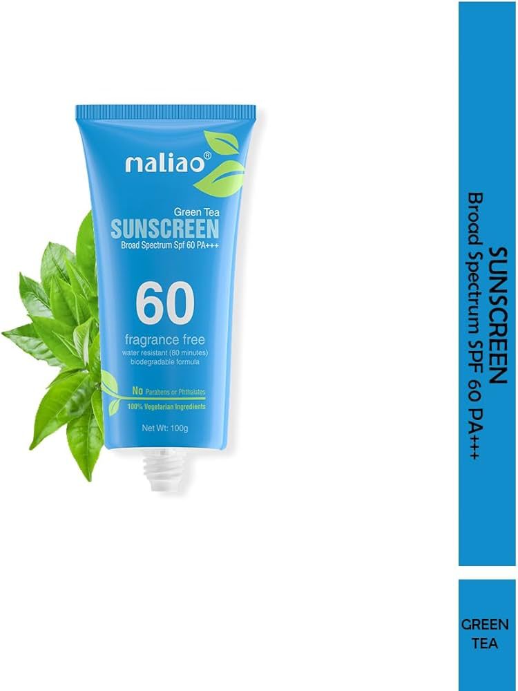 Maliao Green Tea Sunscreen | Broad Spectrum SPF 60 PA+++ | UVA & UVB Protection | Lightweight & Non-Greasy | Hydrating & Soothing Formula, 100g