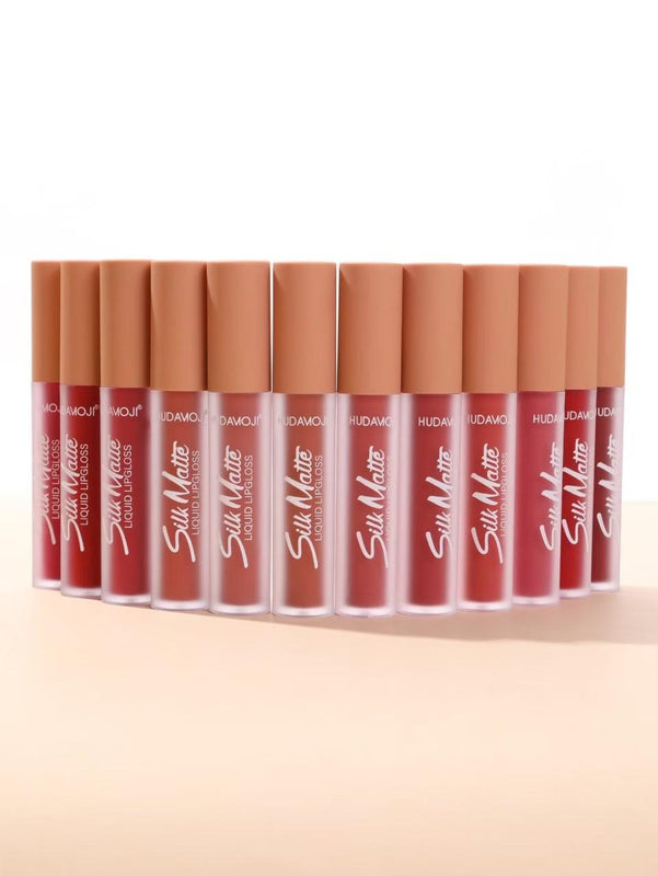 Hudamoji 12-Color Matte Velvet Lip Gloss Set