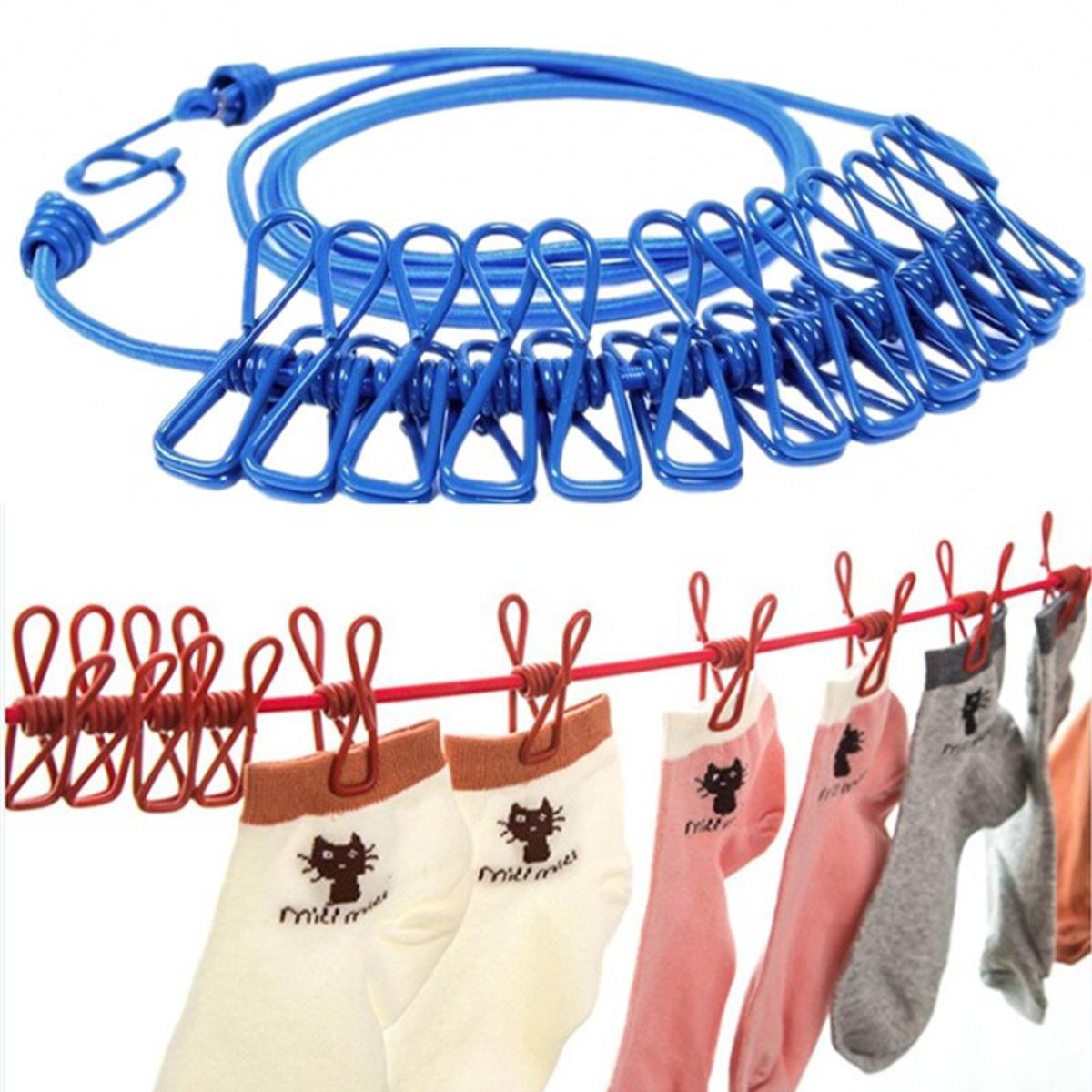 Multifunction Portable Clip Hang 185cm Drying Rack Clothes Line With 12 Clip