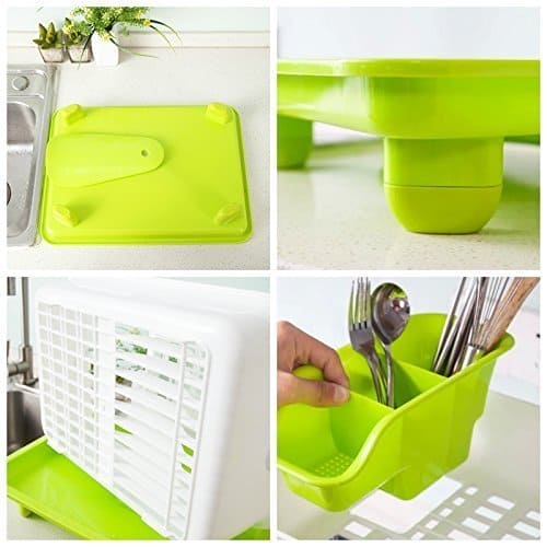 Multipurpose Double Layer Kitchen Drain Dishes Storage Rack With Large Plastic Basket With Tray Kitchen Utensils Organizer