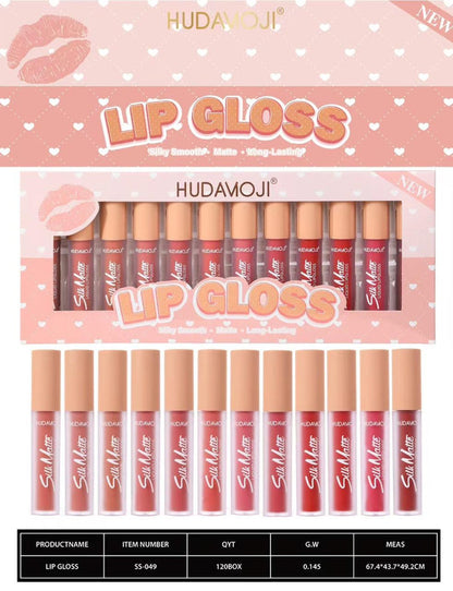 Hudamoji 12-Color Matte Velvet Lip Gloss Set