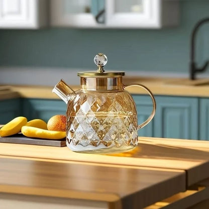 High Borosilicate Glass Diamond Cut Teapot 1000ml
