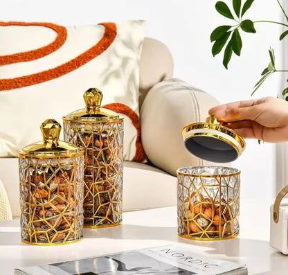 Multipurpose Stylish Gold Acrylic Storage Jar 3Pcs Set