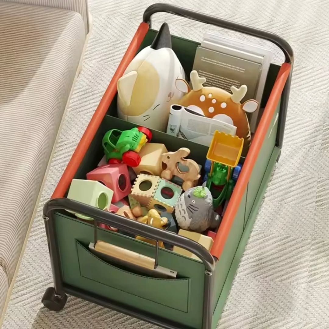 Multipurpose Toy Storage Box with Wheel Kids Bedroom Organizer