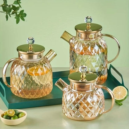 High Borosilicate Glass Diamond Cut Teapot 1000ml