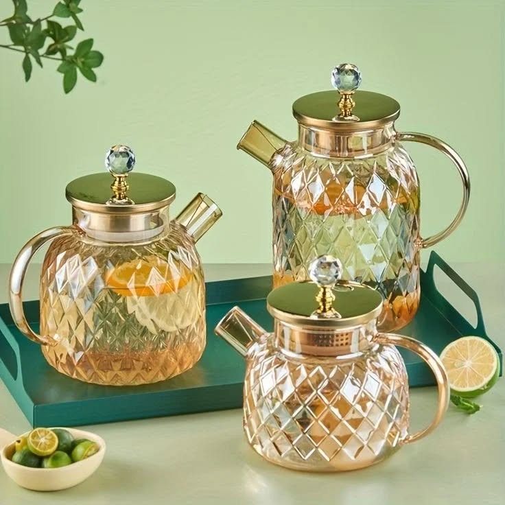 High Borosilicate Glass Diamond Cut Teapot 1000ml