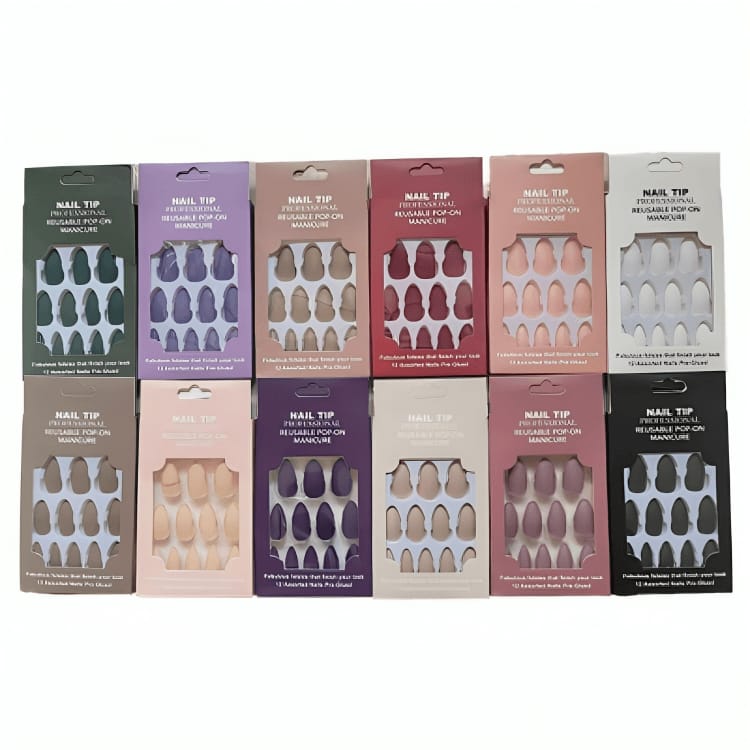 Nail Tip Professional Reusable Pop-On Manicure Pre Glued Nails Card Matte Nail 12pcs Set