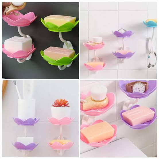 Wall Mounted Double Layer Lotus Flower Shaped Soap Holder