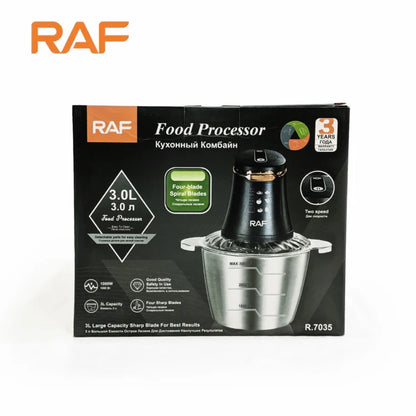 RAF Food Processor Chopper Stainless Steel Kitchen Blender 4 Sharp Blades 3 Liter Capacity R.7035