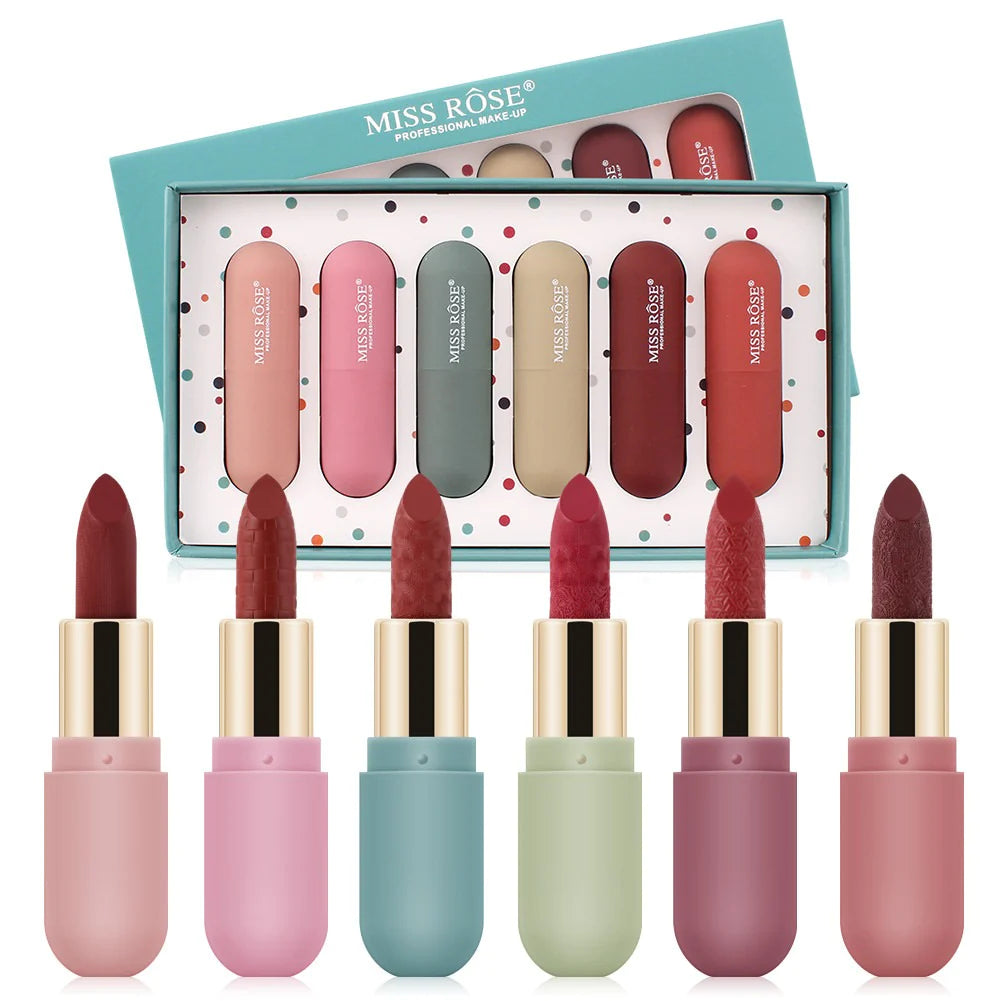 Miss Rose 6 Color Velvet Matte Lipstick  - Set Of 6pcs