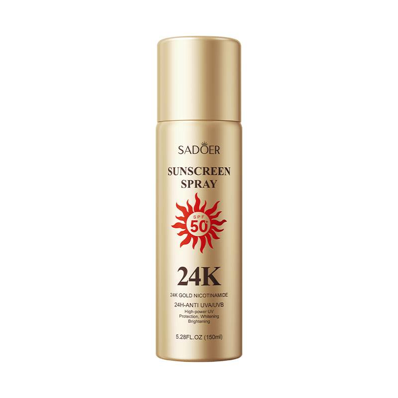 SADOER 24K Gold Sunscreen Spray SPF50+ PA+++ Nicotinamide 24H-Anti UVA/UVB High Protection Whitening Spray 150ml