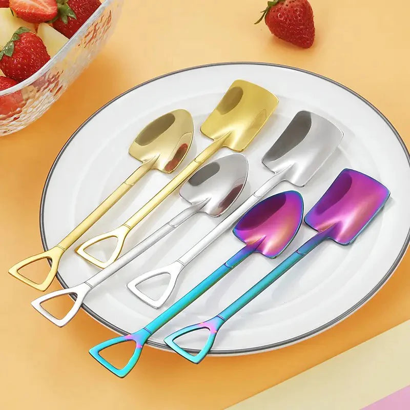 Stainless Steel Cute Retro Round Head Shovel Spoon Set Of 2