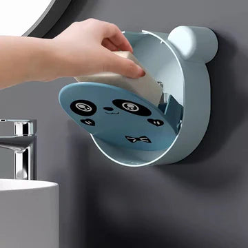 Multifunctional Cute Panda Wall Mounted Soap Box With Lid Punch Free Double Layer Drain Flip Top Drain Soap Holder