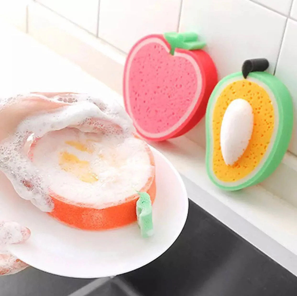 Cute Fruit Shaped Dishwashing Sponge Kitchen Dishcloths Scrubbing Sponge