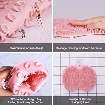 Silicone Bath Mat Shower Cushion Brush Foot Massage Mat Scrub Back Bath Brush Anti-Slip Mat Scrubber