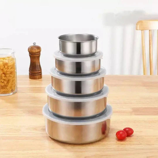 Stainless Steel 5Pcs Bowl Set With Sealed Lids Storage Food Bowl