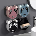 Multifunctional Cute Panda Wall Mounted Soap Box With Lid Punch Free Double Layer Drain Flip Top Drain Soap Holder