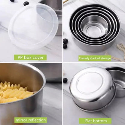 Stainless Steel 5Pcs Bowl Set With Sealed Lids Storage Food Bowl