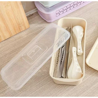 Double Layer Spoon Fork Chopsticks Cutlery Storage Box With Lid Kitchen Utensil Box