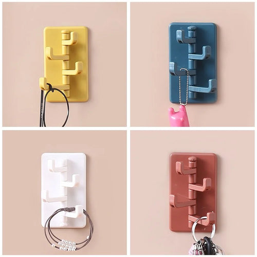 Creative Sticky 4 Hook Rotatable Self Adhesive ABS Wall Hooks Storage Key Wall Hanger