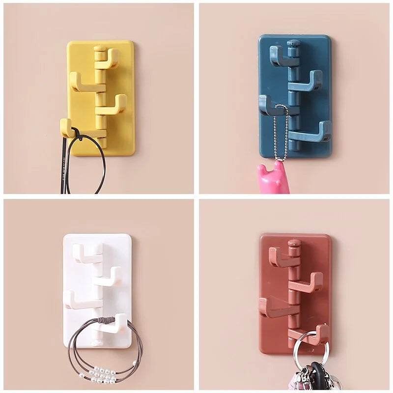 Creative Sticky 4 Hook Rotatable Self Adhesive ABS Wall Hooks Storage Key Wall Hanger