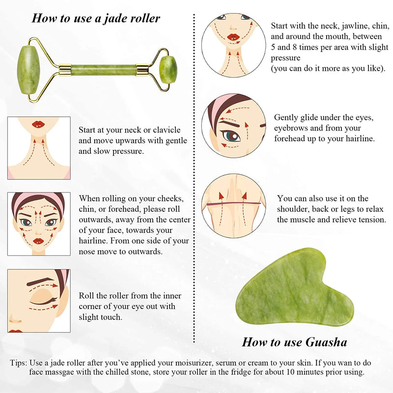 Jade Roller & Gua Sha Facial Massage Set