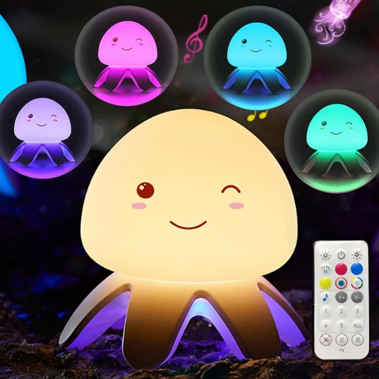 Rechargeable Jellyfish LED Night Light With Music Lamp