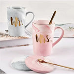 Mr. And Mrs. Couple Mug Gift Set With Lid And Spoon