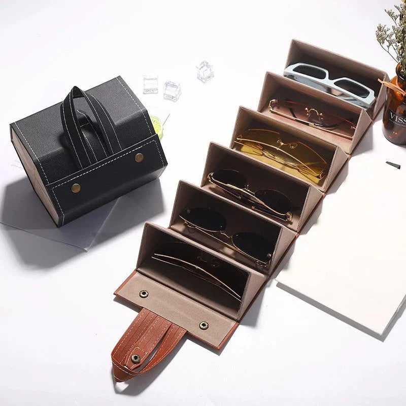 Multifunctional Foldable PU Leather Sun Glasses Organizer Storage Box