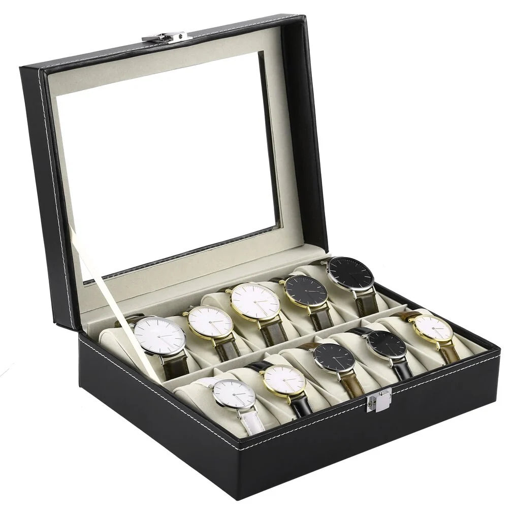 10 Slot PU Leather Watch Organizer Leather Watch Box With Lock System